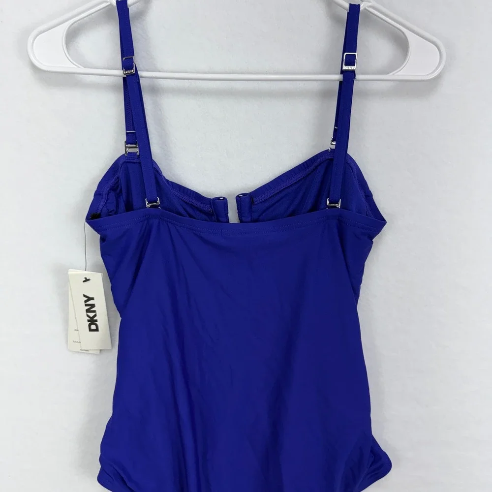 DKNY One Piece Swimsuit Women M Blue NWT Ruched Tummy Control Coastal Chic - Picture 5 of 7